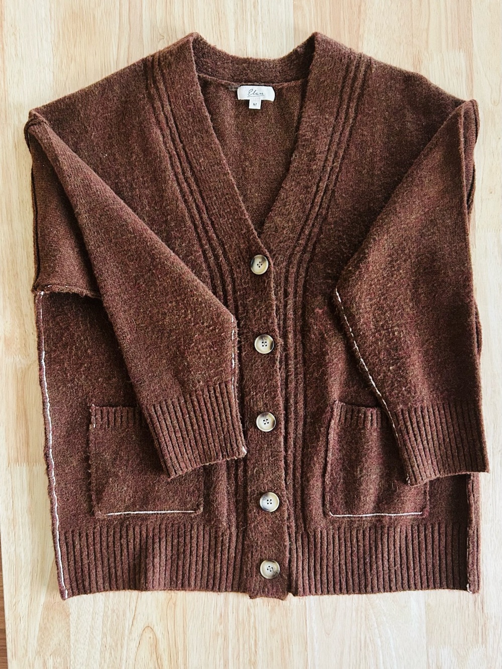 Elan Oversized Grandpa Cardigan Brown Marled Knit Button Front Size Medium